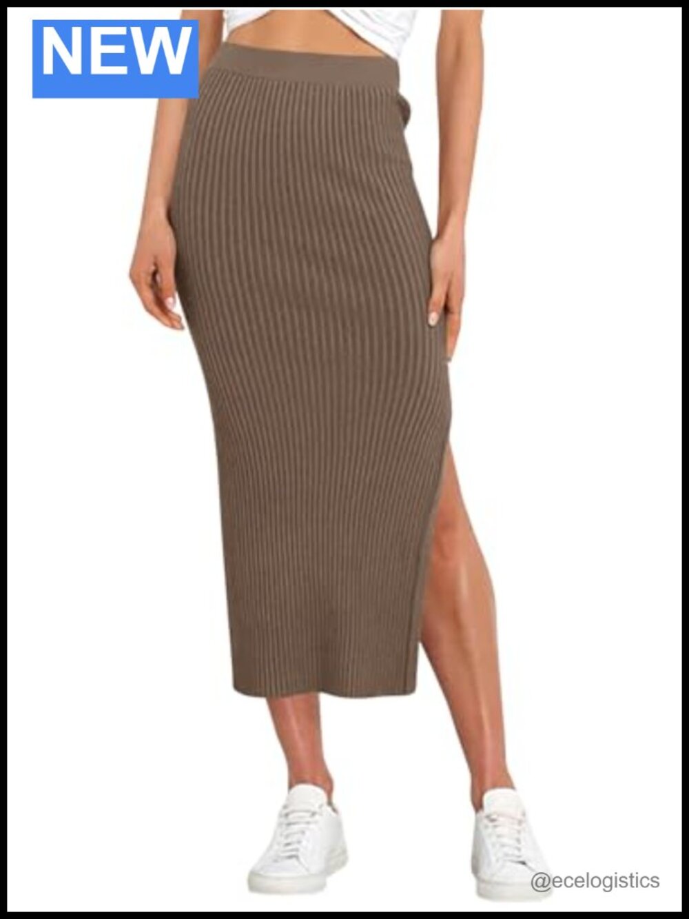 Women's Knitted Pencil Skirt High Waist Midi Bodycon Split